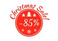 Christmas sale badge, tag or sticker. Xmas discount label. 85 percent price off. Promo banner and advertising design element. Royalty Free Stock Photo